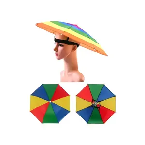 Personalizado portátil de lujo colorido sombrero paraguas conjunto en la cabeza pequeño lindo Animal Arco Iris 54 Cm sol niños cabeza paraguas para niños