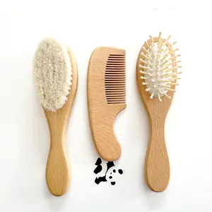 Amazon New Style Wholesale Natural Wooden Paddle Goat Hair Baby Brush And Comb Set For Newborn