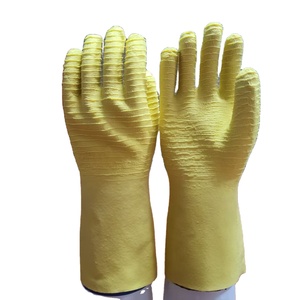 Gants de sécurité en <span class=keywords><strong>latex</strong></span> jaune, antidérapants texturés, doublure en coton floqué, résistants aux acides, aux alcalis et à l'huile, imperméables, 35 cm – Vente en gros usine - Product Image 1