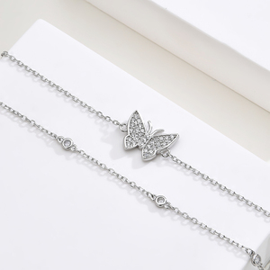 जन्मदिन के क्रिसमस या पार्टी अवसरों पर महिलाओं के लिए जिरकॉन गहने उपहार के साथ स्टर्लिंग सिल्वर तितली ब्रेसलेट - Product Image 4