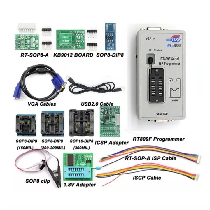 ชิป IC RT809F SOP 8พร้อมอะแดปเตอร์10,EMMC NAND FLASH BIOS เมนบอร์ด ISP สากล LCD ความเร็วสูง RT809ซีรีส์