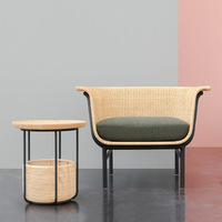 Ensemble de salon d'extérieur en rotin de style sud-est asiatique avec fauteuils nid d'oiseau et table basse sur pied pour cour, villa, gîte, jardin