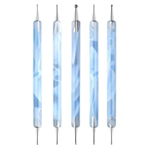 5Pcs Purple Blue Steel Dotting Pen Set Acrylic Handle Rhinestone Picker Nail Art Decoration Tools - Product Image 3