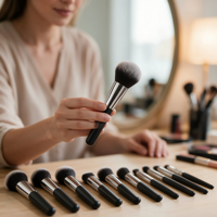 Lot de 40 pinceaux de maquillage professionnels de luxe noirs à manche en bois pour application visage et yeux, pinceaux plats et éventail pour eye-liner, marque distributeur