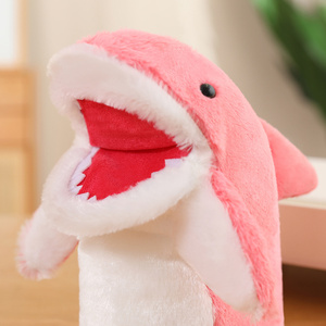 Marionnette <span class=keywords><strong>de</strong></span> main <span class=keywords><strong>requin</strong></span> mignonne en peluche gris rose, jouet interactif pour enfants, cadeau, vente en gros, personnalisable OEM - Product Image 2