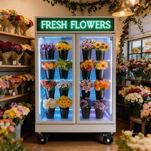 Refrigerador Vertical Floral de Doble Puerta con Enfriamiento por Aire para Exhibición Comercial - Product Image 1