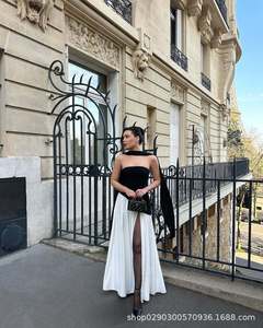 Y0757 abito aderente con cerniera a contrasto di temperamento con fessure irregolari, gonna lunga Sexy da vacanza, gonna di qualità - Product Image 5