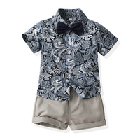 Nouveau-né bébé vêtements 0-3 mois coton enfants revers nœud à manches courtes chemise à fleurs Shorts décontractés Hawaii personnalisé garçon printemps tenue