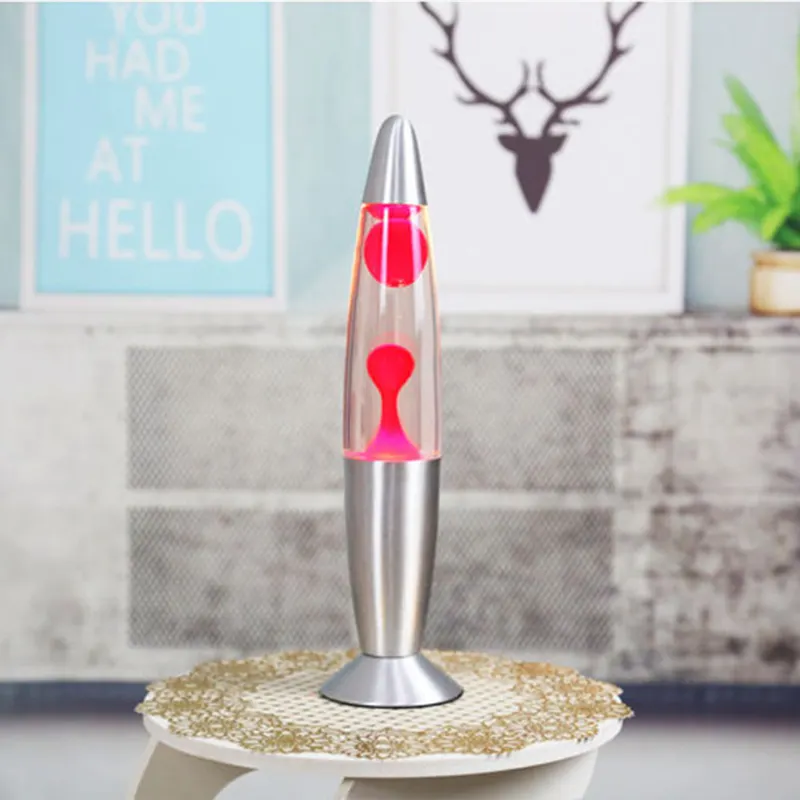 थोक रॉकेट कांच की बोतल रंगीन चमकदार गोल बेस टेबल लाइट इंद्रधनुष एल्यूमीनियम बॉडी सजावट एलईडी लावा लैंप