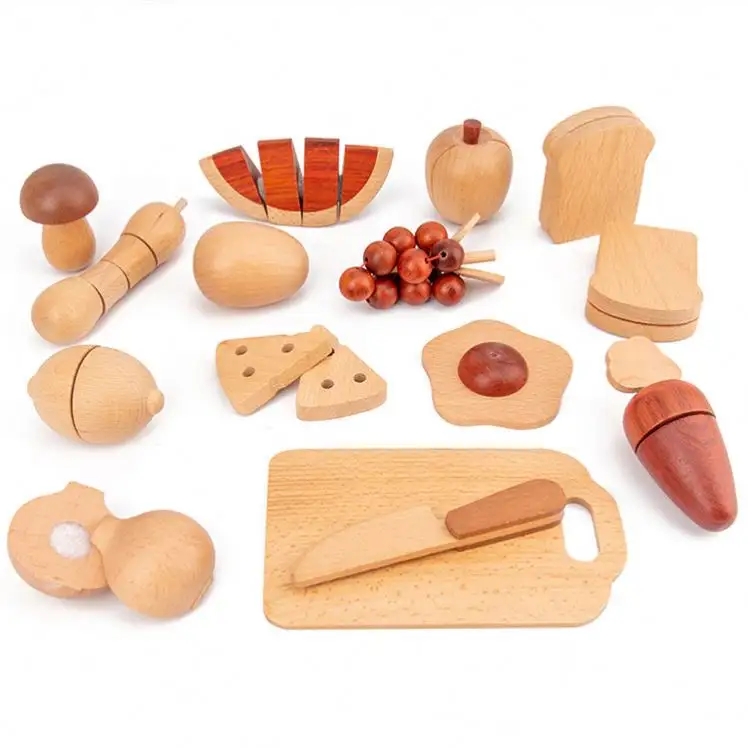Mainan Kayu Alam Mainan Miniatur Makanan Anak Perempuan Set Dapur Montesori Pemotong Buah Sayuran Mainan Dapur Kayu