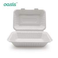 Boîte à lunch jetable biodégradable en pulpe de canne à sucre, compatible micro-ondes, avec couvercle à charnière, récipient alimentaire bio étanche