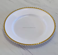 Plateau décoratif transparent en plastique Betterlove 13 pouces, style américain de luxe léger, pour mariage, hôtel, pâtisseries et collations à domicile, avec perles dorées