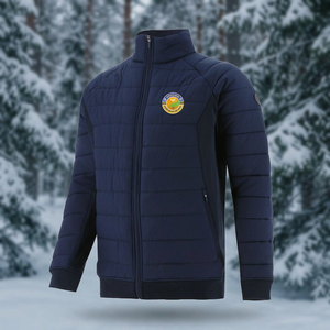 Veste bouffante à col montant pour hommes avec motif personnalisé hiver automne fermeture éclair avec toile unie produit fini - Product Image 3