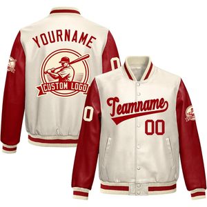 Veste universitaire personnalisée en cuir pleine fleur unisexe pour adulte, avec nom et numéro brodés, style classique Letterman, col baseball - Product Image 1