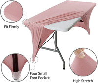 Housse de table rectangulaire extensible en spandex noir de 6 pieds avec impression de logo personnalisé pour événements