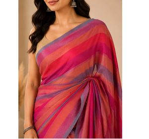 Elegante Sari de Algodón con Rayas Multicolores para Mujer, Tela Transpirable de Primera Calidad, Diseño de Lujo, Ropa Étnica de Moda - Product Image 3