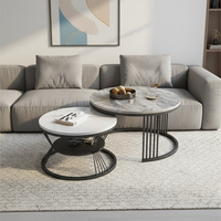 Ensemble de tables basses gigognes tendance, style luxe léger, aspect pierre, cadre en fer forgé, durable, style nordique moderne, petit appartement