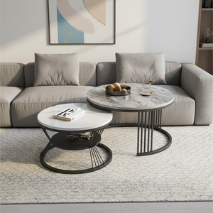 Ensemble <span class=keywords><strong>de</strong></span> tables basses gigognes tendance, style luxe léger, aspect pierre, cadre en <span class=keywords><strong>fer</strong></span> <span class=keywords><strong>forgé</strong></span>, durable, style nordique moderne, petit appartement - Product Image 6