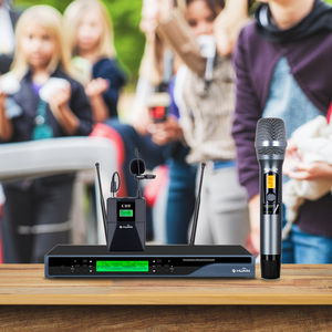 Sistema de micrófono Lavalier UHF inalámbrico de supresión de aullidos para micrófonos recargables inalámbricos profesionales - Product Image 6