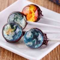 Bonbons durs en forme d'étoile à motif de Noël et d'anniversaire, saveur fruitée Halal, sucettes planètes ciel étoilé, vente en gros