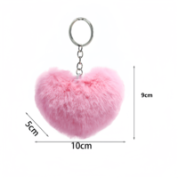 Porte-clés en forme de cœur avec pompon, porte-clés en peluche douce, porte-clés en fausse fourrure colorée, pompons moelleux, porte-clés en boule de pompon pour femmes et filles