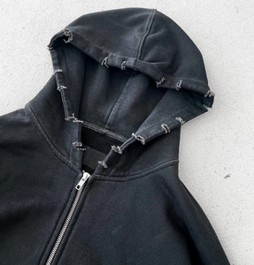 Sudadera con Capucha Oversize Unisex de Algodón Polar de Alta Calidad OEM, con Lavado Ácido, Efecto Desgastado y Bordado, Color Liso, para Primavera - Product Image 2