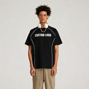 T-shirt à manches courtes noir vintage en coton lourd 100% tricoté, avec logo personnalisé, imprimé, coupe ample, nouveau design, pour homme - Product Image 1