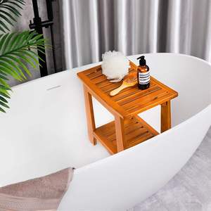 Tabouret de douche en teck 45,7x30,5x45,7 cm, banc de salle de bain avec étagère de rangement - Product Image 5