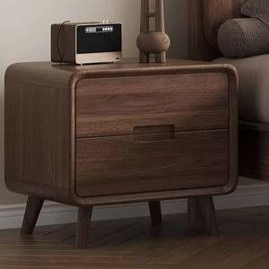 Mesita de noche moderna de madera maciza de nogal, mesita de noche minimalista de madera maciza, armario de almacenamiento, muebles de dormitorio - Product Image 5