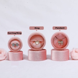 Premium Rigid Velvet Jewelry <b>Gift</b> <b>Box</b> Round Luxury Jewelry Packaging <b>Box</b> Portable Velvet Travel Necklace Jewelry <b>Box</b> - Product Image 5