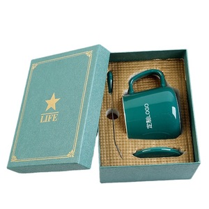 Taza de cerámica con tapa y cuchara, diseño de logotipo, estilo minimalista, para café, té, juego de regalo. - Product Image 5