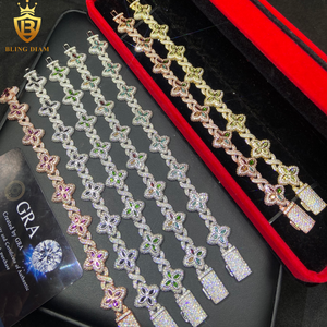 Bracelet en Moissanite Trèfle à Quatre Feuilles en Gros, Chaîne à Maillons en Argent 925, Moissanite VVS Iced Out 15mm, Chaîne pour Hommes, Testeur de Diamant Inclus - Product Image 5