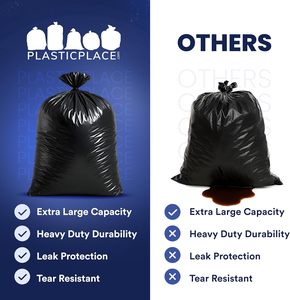 Sacs poubelles noirs 42-55 gallons, résistants, en PEHD 1,5 mil, anti-fuite et anti-humidité, non parfumés, pour cuisine, salle de bain et expédition - Product Image 2