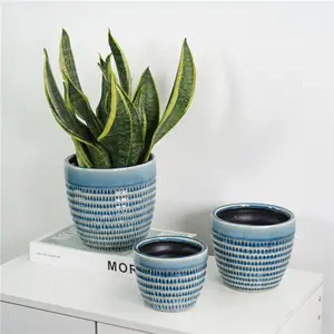Garden supplies custom blue glazed porcelain planters decoration succulent indoor pots office plant pot ceramic flower pot