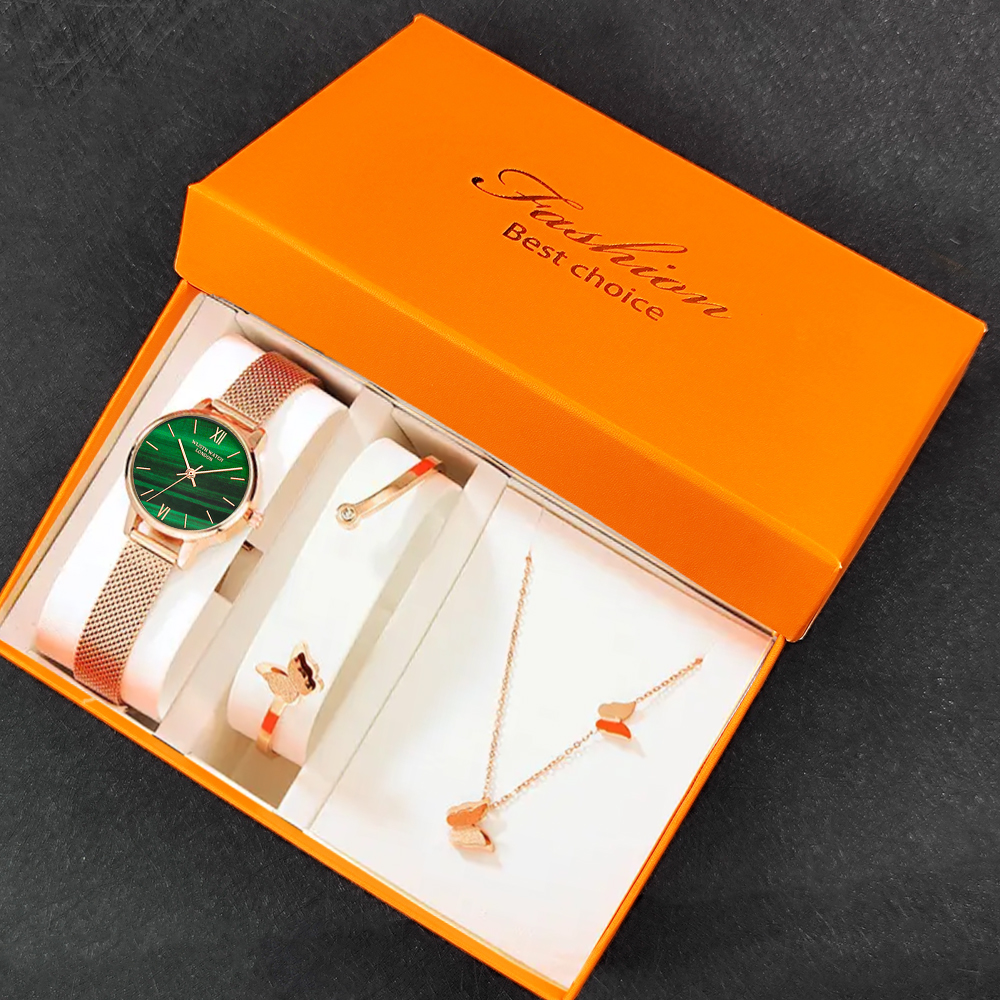 Set di orologi con cintura in maglia d'acciaio