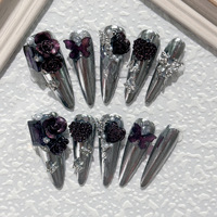 Juego de manicura de estilo francés Halloween Punk Dark Niche Black Cool Y2K para chica caliente Material ABS usable dedos y uñas