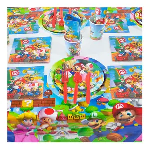 LUCKY Party Scene Arranjo Crianças Cartoon Mario Birthday Party Decoração Talheres Set Papel Descartável Placa Toalha De Papel