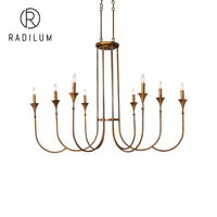 Lustre Vintage Style Champêtre Français, en Fer Doré Antique, 8 Lumières LED Effet Bougie, Lampe Suspendue Rustique pour Hall de Villa