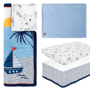 Juego de Ropa de Cama <span class=keywords><strong>para</strong></span> Bebé Niño, Diseño de Barco Azul Océano, <span class=keywords><strong>Edredones</strong></span> de Algodón <span class=keywords><strong>para</strong></span> Cuna, 4 Piezas - Product Image 3