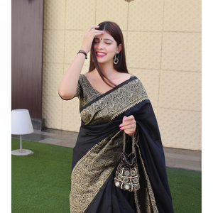 Diseñador de lujo Pure Banarasi Silver Zari Weaving Soft Silk Saree Tradicional para ropa de fiesta de boda Fabricante indio directo - Product Image 1