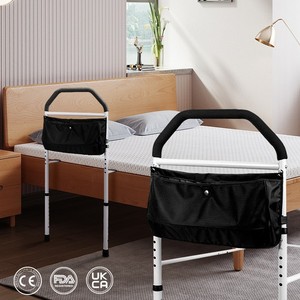 Bedside Rails With Storage <b>Bag</b> Height Adjustable No Drilling Required For Elderly Safety Assistance - Product Image 1