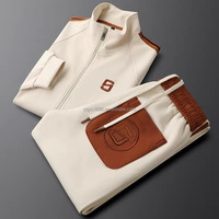 Ensemble de sport décontracté en coton 100% authentique blanc, automne et hiver, grande taille, ensemble deux pièces, nouvelle couleur, blocs de couleur, bande latérale tissée