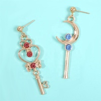 Anime Sailor Moon pendientes joyería Moon Stick asimétrico gota pendientes mujeres niñas Aleación de Zinc cristal colibrí 18K oro
