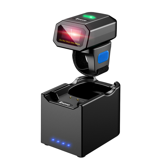 Eyoyo EY-026 Portable Wearable Screen Scanning QR Code 2.4G BT Bluetooth Wireless 1D 2D Ring Barcode Scanner with Charging Dock