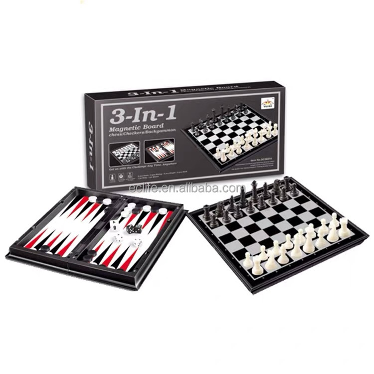 Высококачественная настольная игра, портативная складная доска 3 в 1, Магнитные Шашки, Набор Нарды