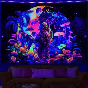 Tapisserie murale bohème réactive aux <span class=keywords><strong>UV</strong></span> Blacklight, motif DJ Alien, fluorescente et luminescente la nuit, pour la maison - Product Image 2