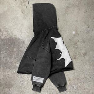 Sudadera con Capucha Personalizada Extra Grande, Sin Cordones, con Logotipo Bordado, Aplique con Borde Cortado, Estilo Retro, Lavado Ácido, para Hombre - Product Image 2