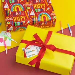 Custom Eco-Friendly Happy Birthday Pattern Gift <b>Wrap</b> <b>Paper</b> <b>Roll</b> Red Art <b>Paper</b> 100GSM Coated Recyclable Double-Sided Digital - Product Image 3