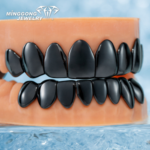 Grillz solide en or noir pour hommes femmes 10K 14K 18K or 925 argent Sterling Top 10 bas 10 accessoires de dents de mode hip-hop - Product Image 2