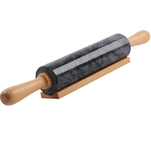 Rouleau à pâtisserie en marbre personnalisé avec manche et support en bois de hêtre - Product Image 1